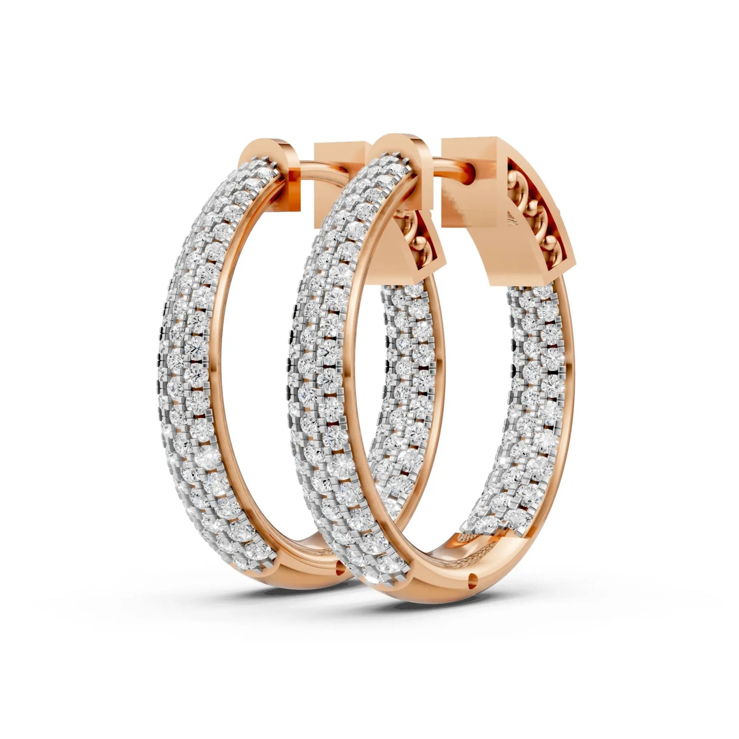 Double Hoop Diamond Earrings Rose Gold
