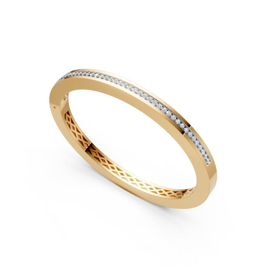 Modern Diamond-Studded Flat Bangle Yellow Gold