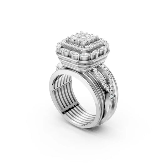 Grandeur Square Halo Cluster Ring White Gold