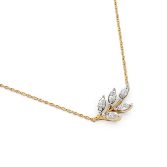 Marquise Cluster Diamond Necklace Yellow Gold