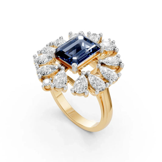 Blue Gemstone Halo Ring Yellow Gold