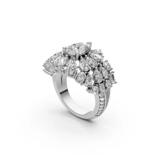 Couture Tiered Diamond Cluster Ring White Gold