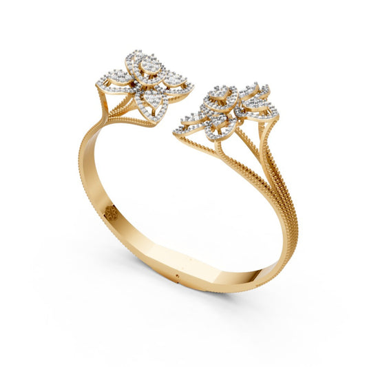 Floral Open Diamond Bangle Yellow Gold