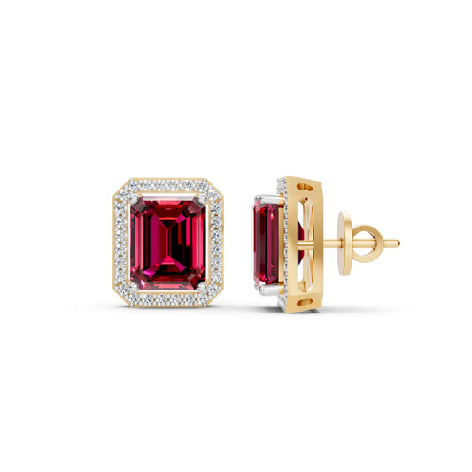 Emerald-Cut Color Stone Stud Earrings Yellow Gold