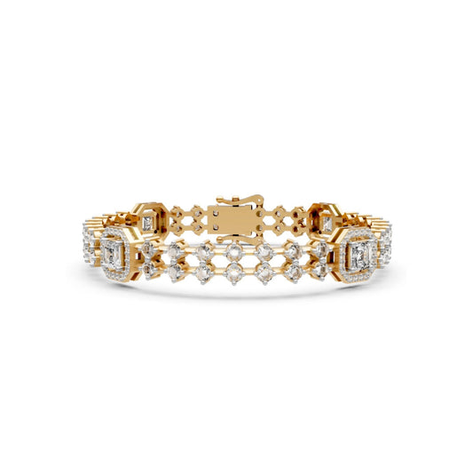 Diamond Bracelet with Halo Stations Yellow Gold