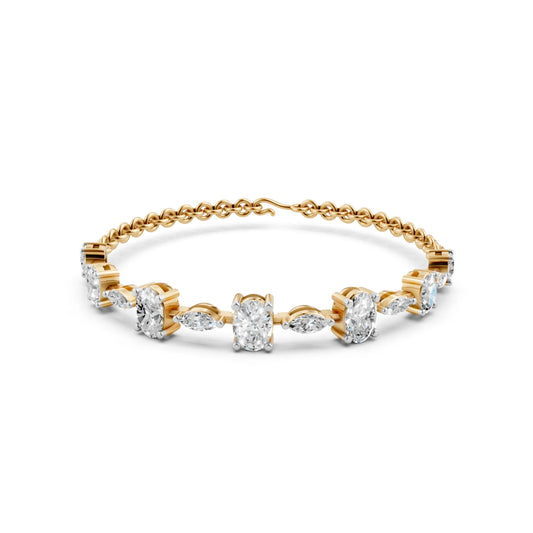 Elegant Oval & Marquise Diamond Bracelet Yellow Gold