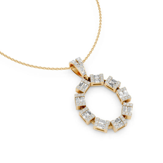 Princess Cut Circle Pendant Yellow Gold