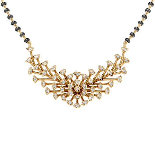 Contemporary Diamond Floral Mangalsutra with Marquise Accents Yellow Gold