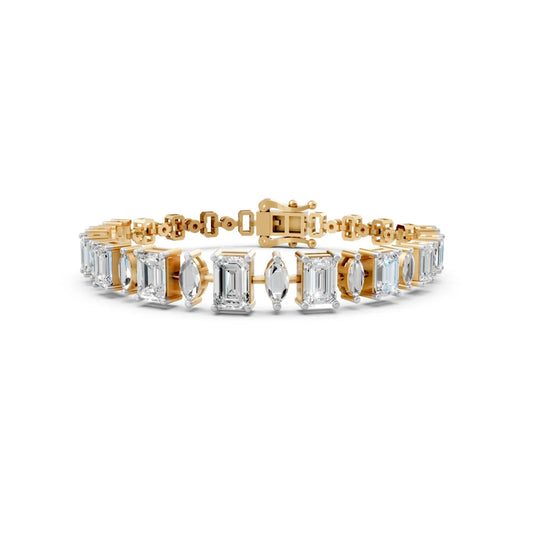 Elegant Emerald and Marquise Diamond Bracelet Yellow Gold