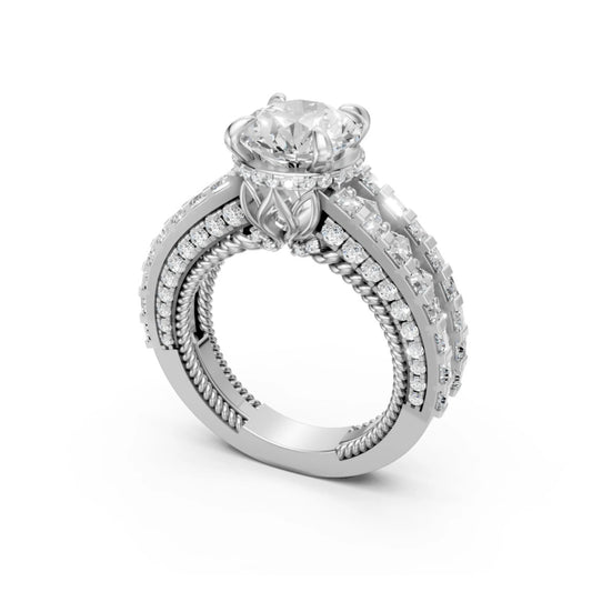 Double Halo Rose Ring White Gold