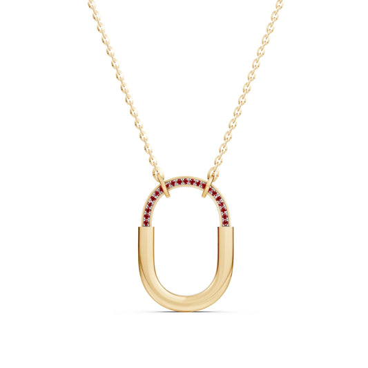 Ruby-Accented Geometric Link Necklace Yellow Gold