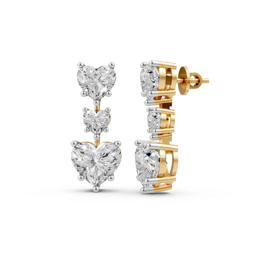 Triple Heart Drop Earrings Yellow Gold