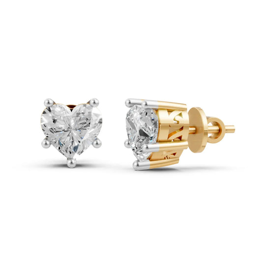 Heart Diamond Stud Earrings Yellow Gold