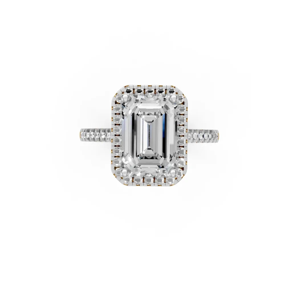 Halo-Brilliance Emerald Engagement Ring Yellow Gold
