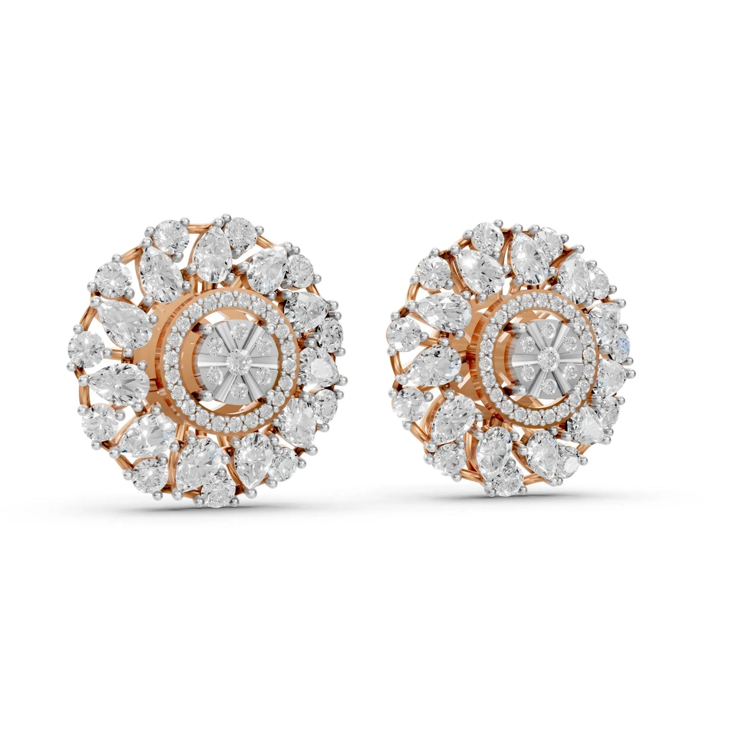 Floral Cluster Diamond Stud Earrings Rose Gold