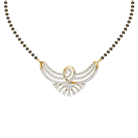Designer Diamond Mangalsutra with Swirl Pattern Pendant Yellow Gold