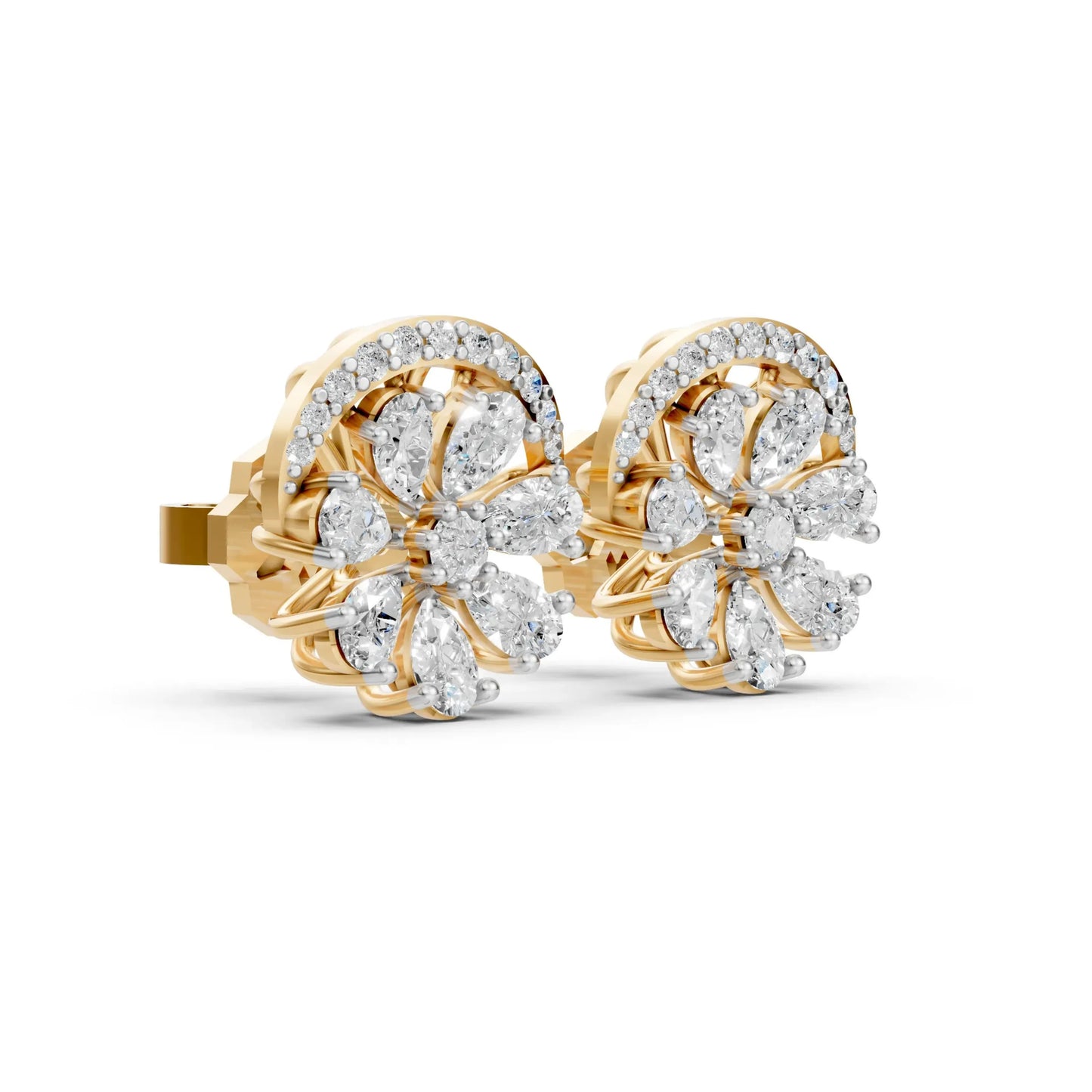 Floral Diamond Stud Earrings Yellow Gold