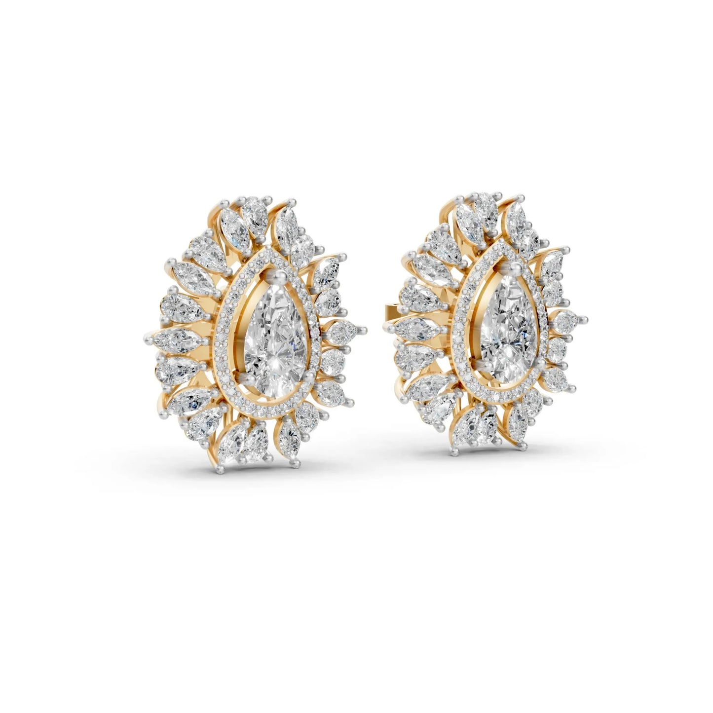 Regal Pear-Cut Diamond Cluster Earrings Yellow Gold