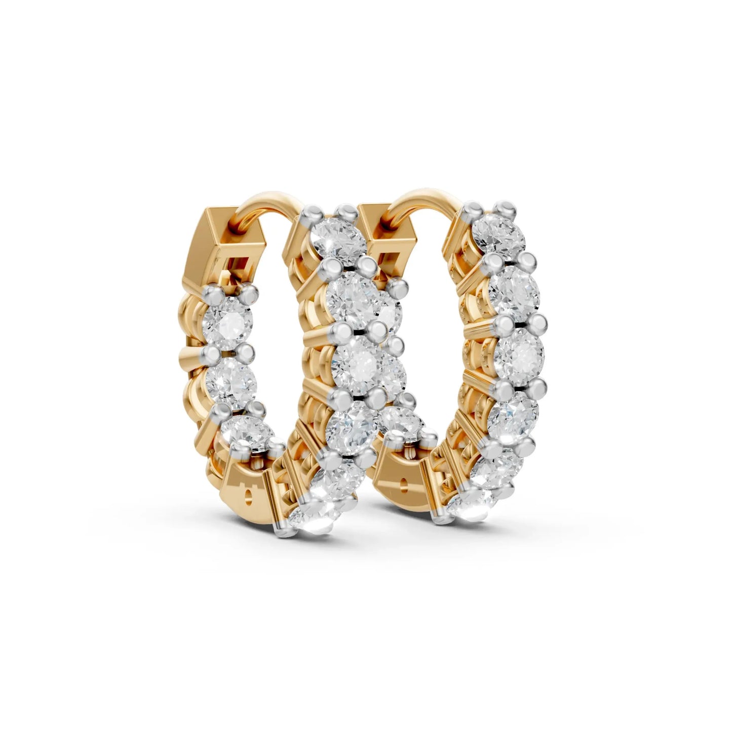 Round Diamond Inside-Out Hoop Earrings Yellow Gold