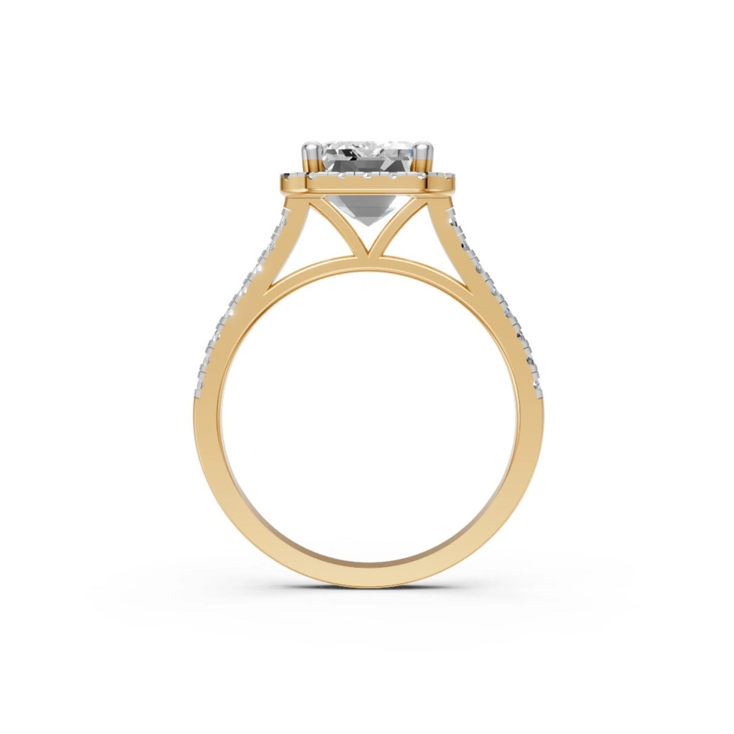 Halo Emerald-Cut Diamond Ring Yellow Gold