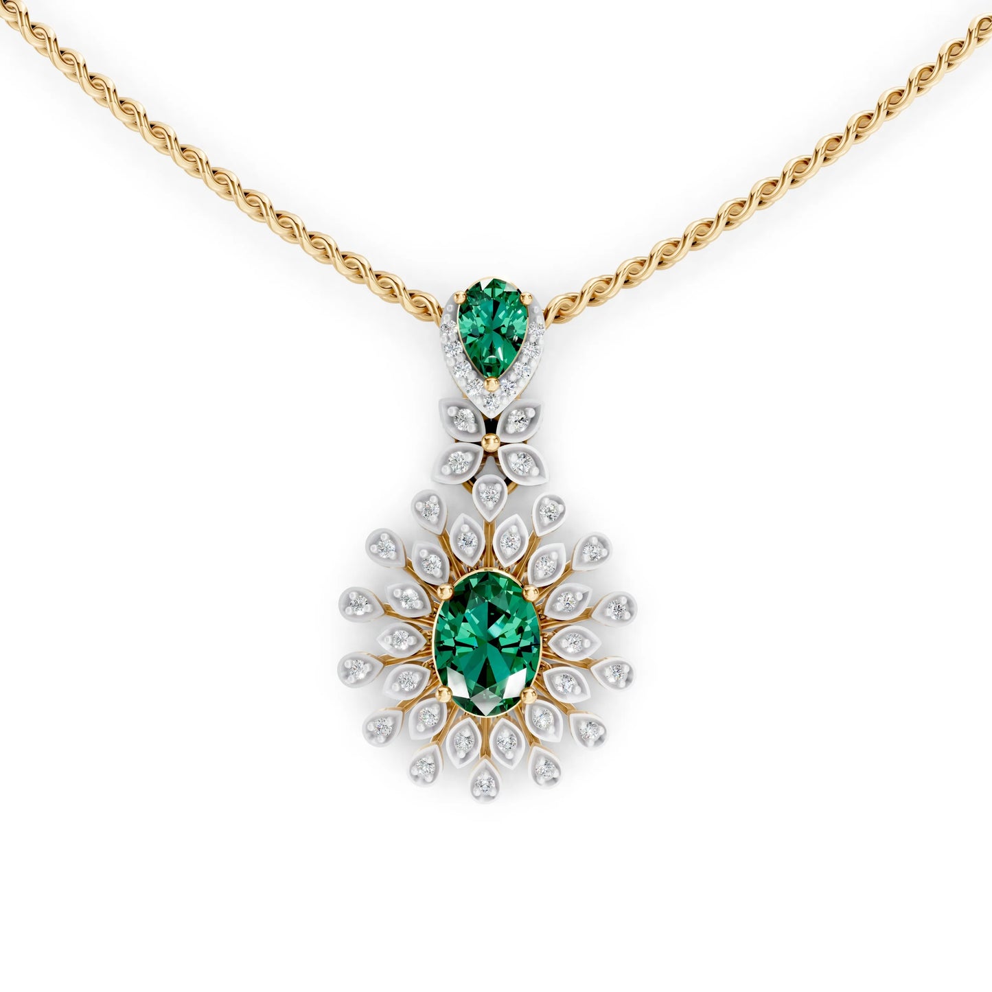 Green Gem Floral Diamond Pendant Yellow Gold