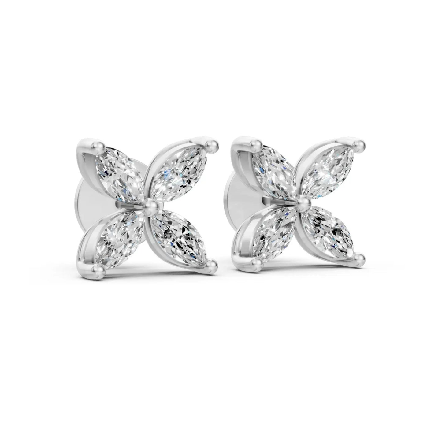 Floral & Hoop Diamond Earrings – Round Cut Elegance White Gold