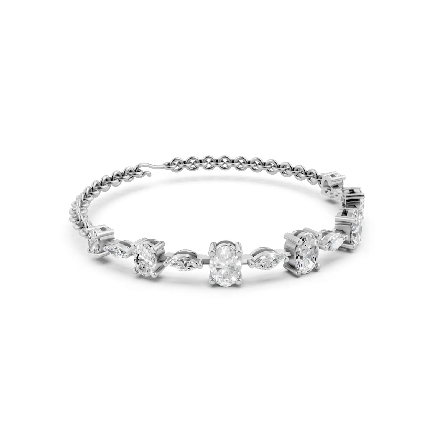 Elegant Oval & Marquise Diamond Bracelet White Gold
