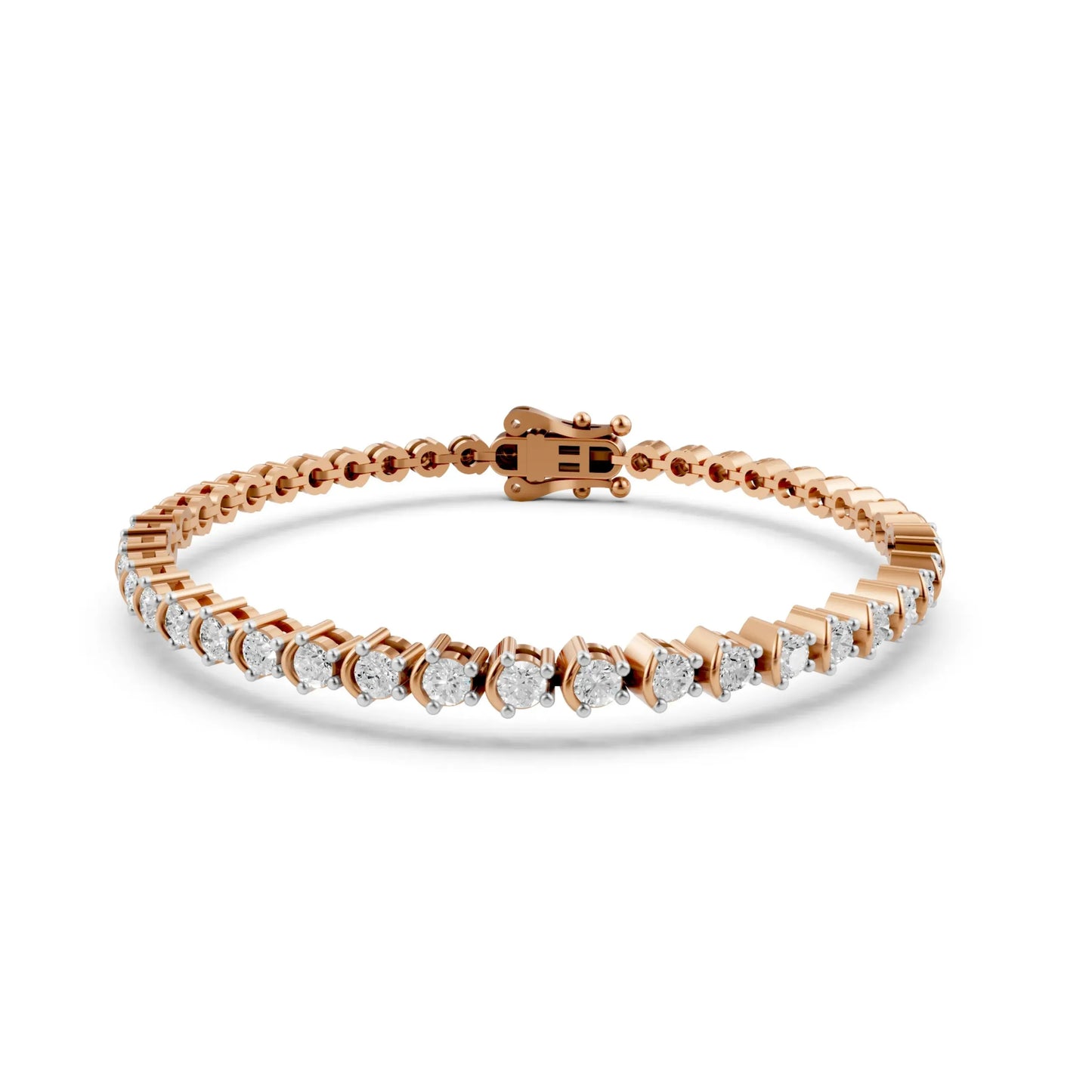 Round Cut Diamond Tennis Bracelet Rose Gold