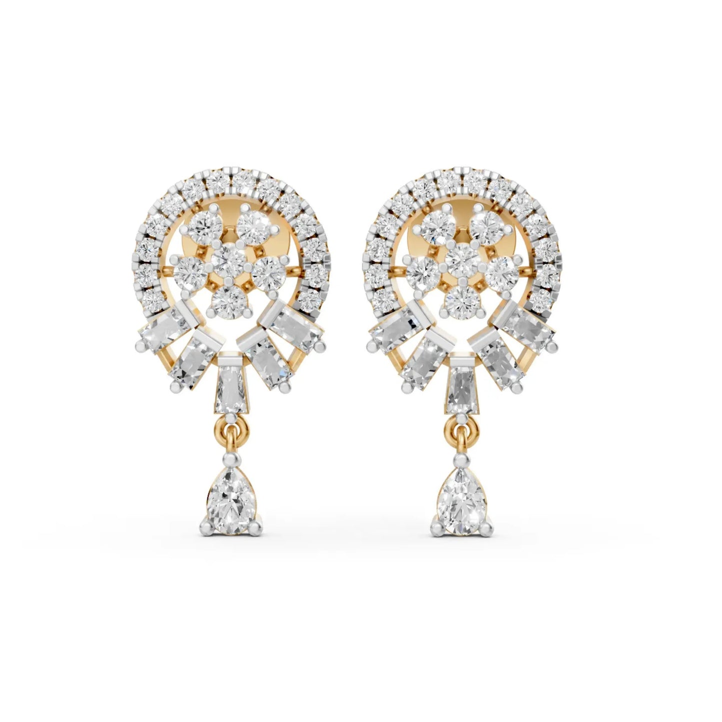 Multi-Cut Diamond Drop Earrings Yellow Gold