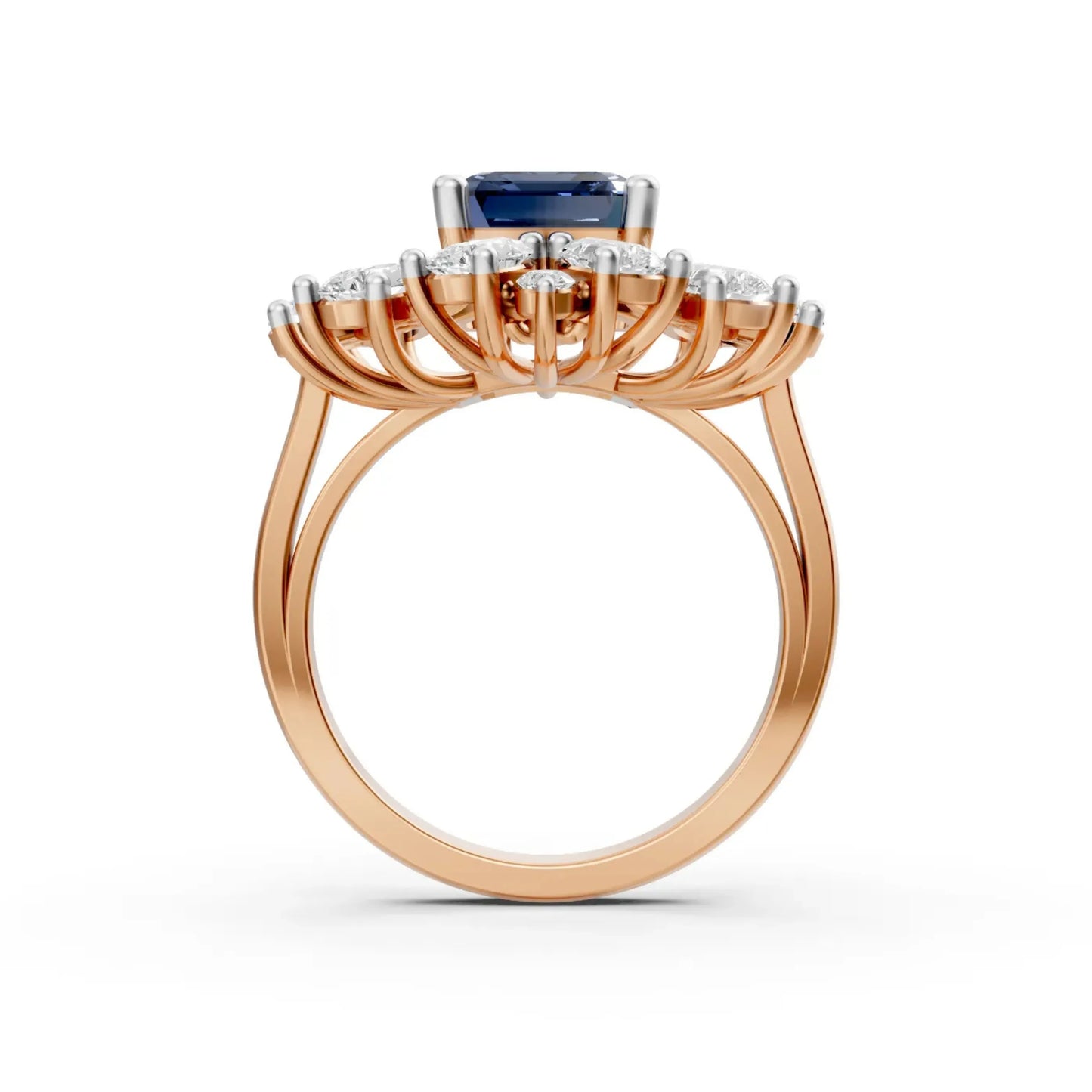 Blue Gemstone Halo Ring Rose Gold