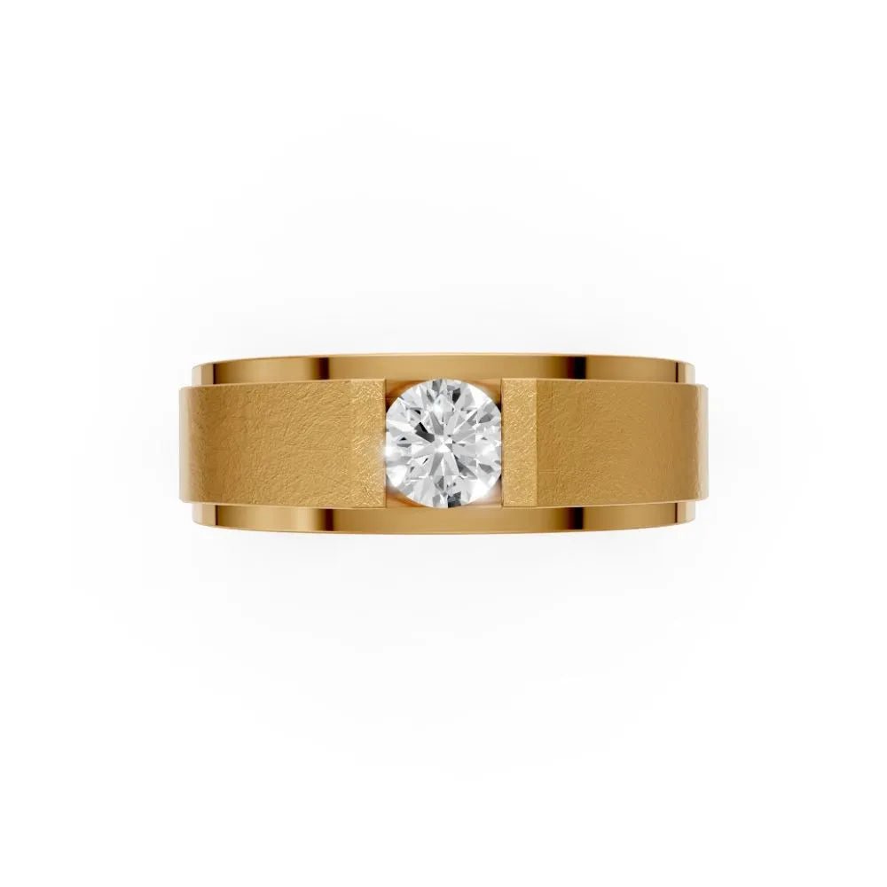 Menโs Princess Cut Diamond Ring with Bold Bezel Setting Yellow Gold