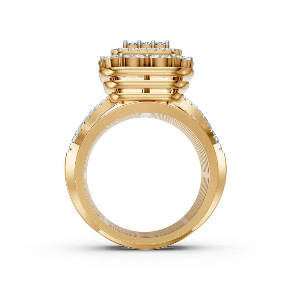 Grandeur Square Halo Cluster Ring Yellow Gold