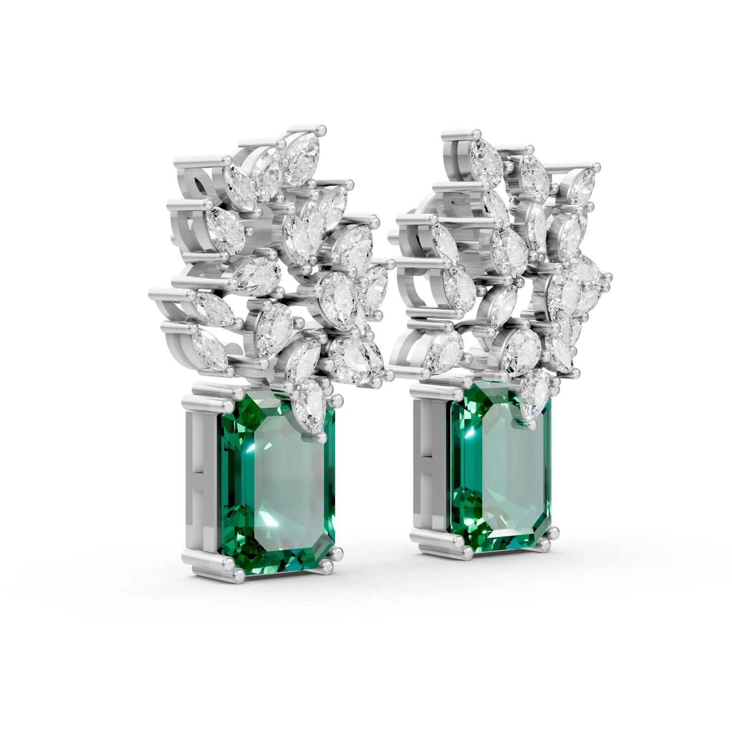 Statement Earrings with Emerald Center White Gold