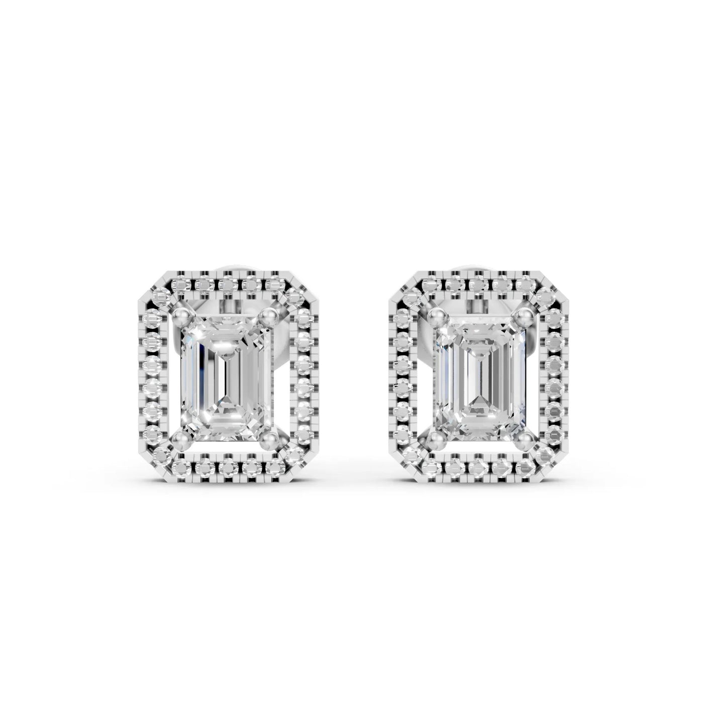 Emerald Cut Diamond Stud Earrings White Gold