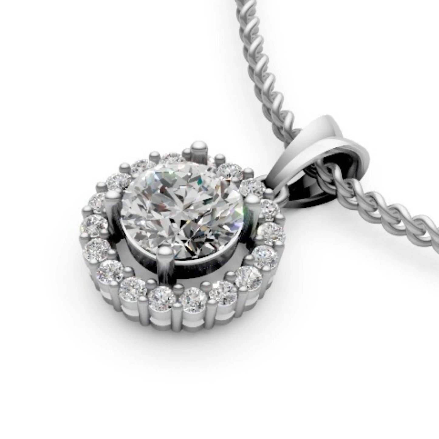 Halo Diamond Pendant White Gold