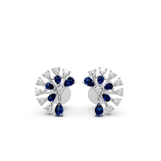 Bold Pear-Shaped Blue Color Stone Earrings White Gold