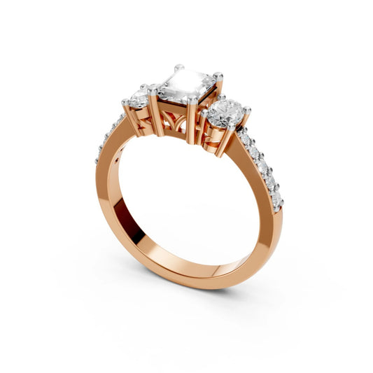 Radiant Three-Stone Ring Rose Gold