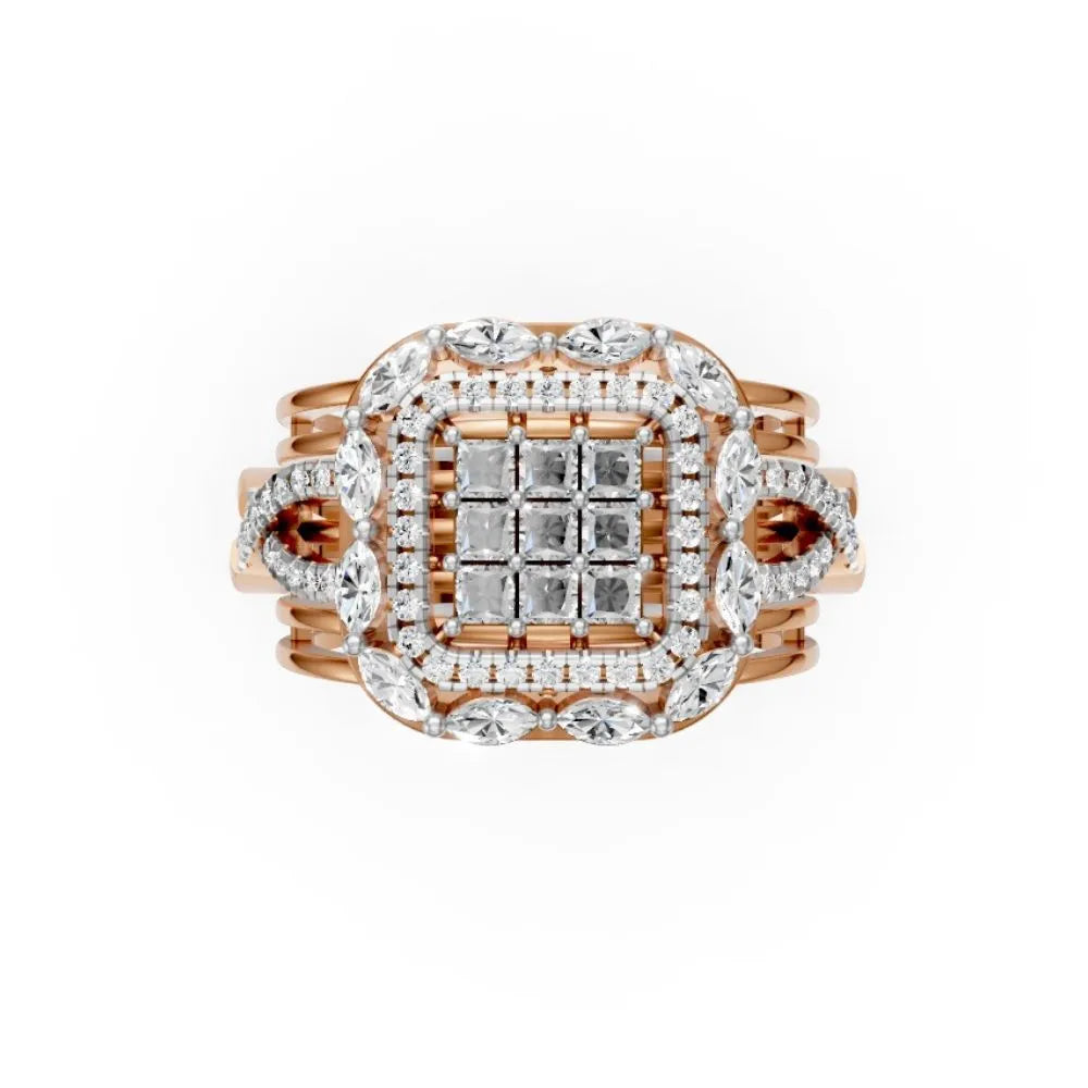 Grandeur Square Halo Cluster Ring Rose Gold