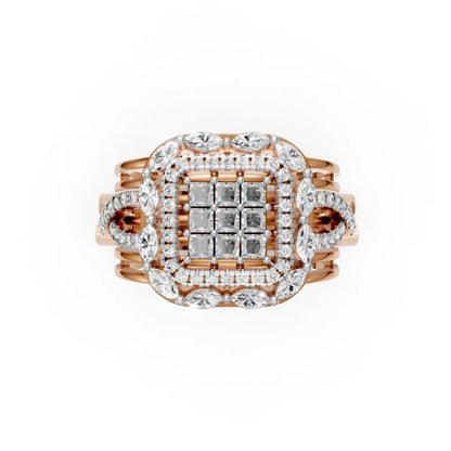 Grandeur Square Halo Cluster Ring Rose Gold