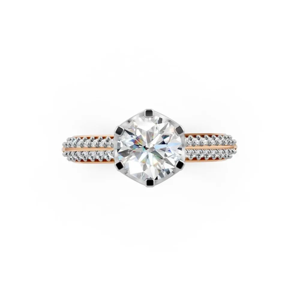 Brilliance Band Round Solitaire Ring Rose Gold