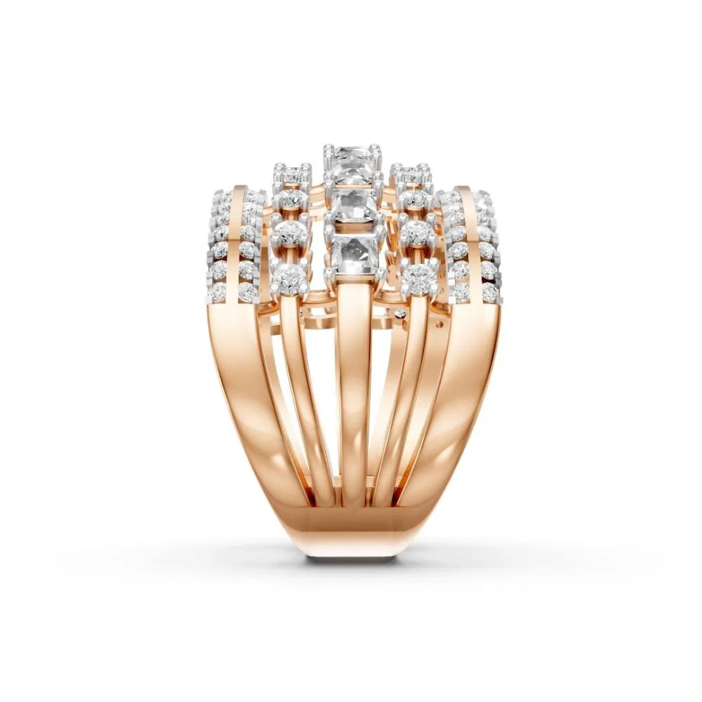 FloraGlint Multi-Row Diamond Ring Rose Gold