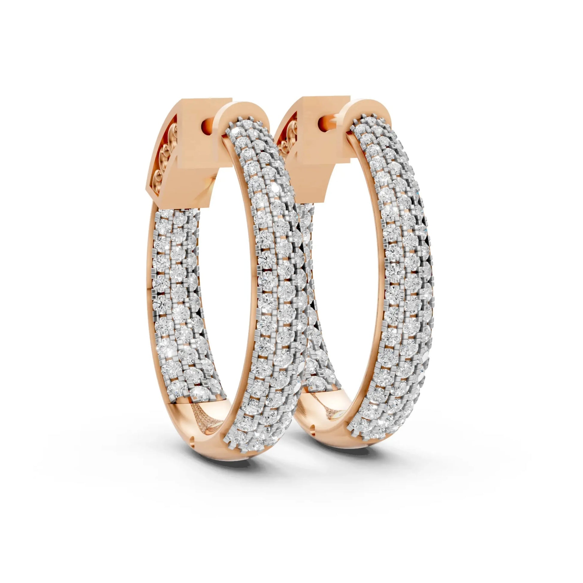 Double Hoop Diamond Earrings Rose Gold
