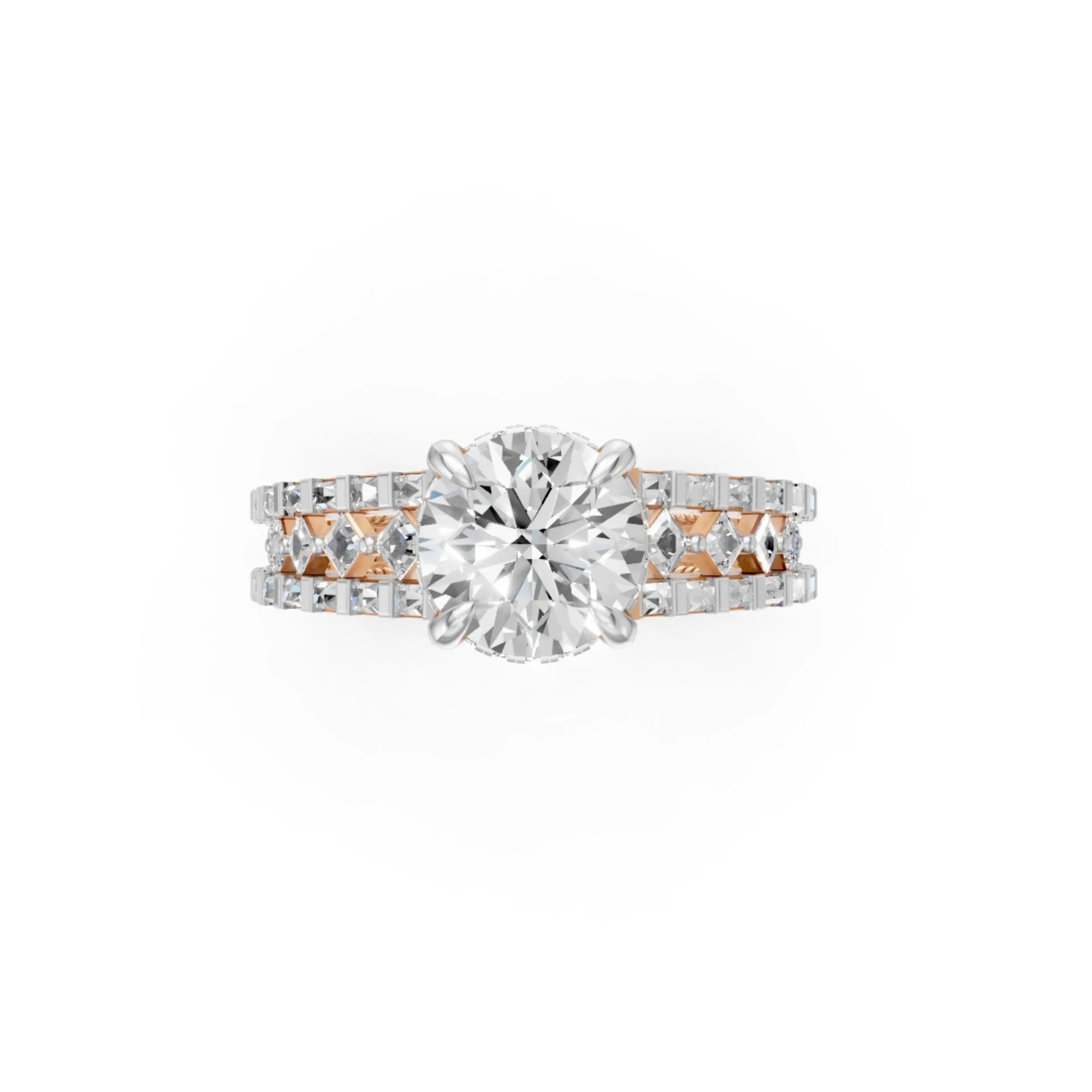 Double Halo Rose Ring Rose Gold