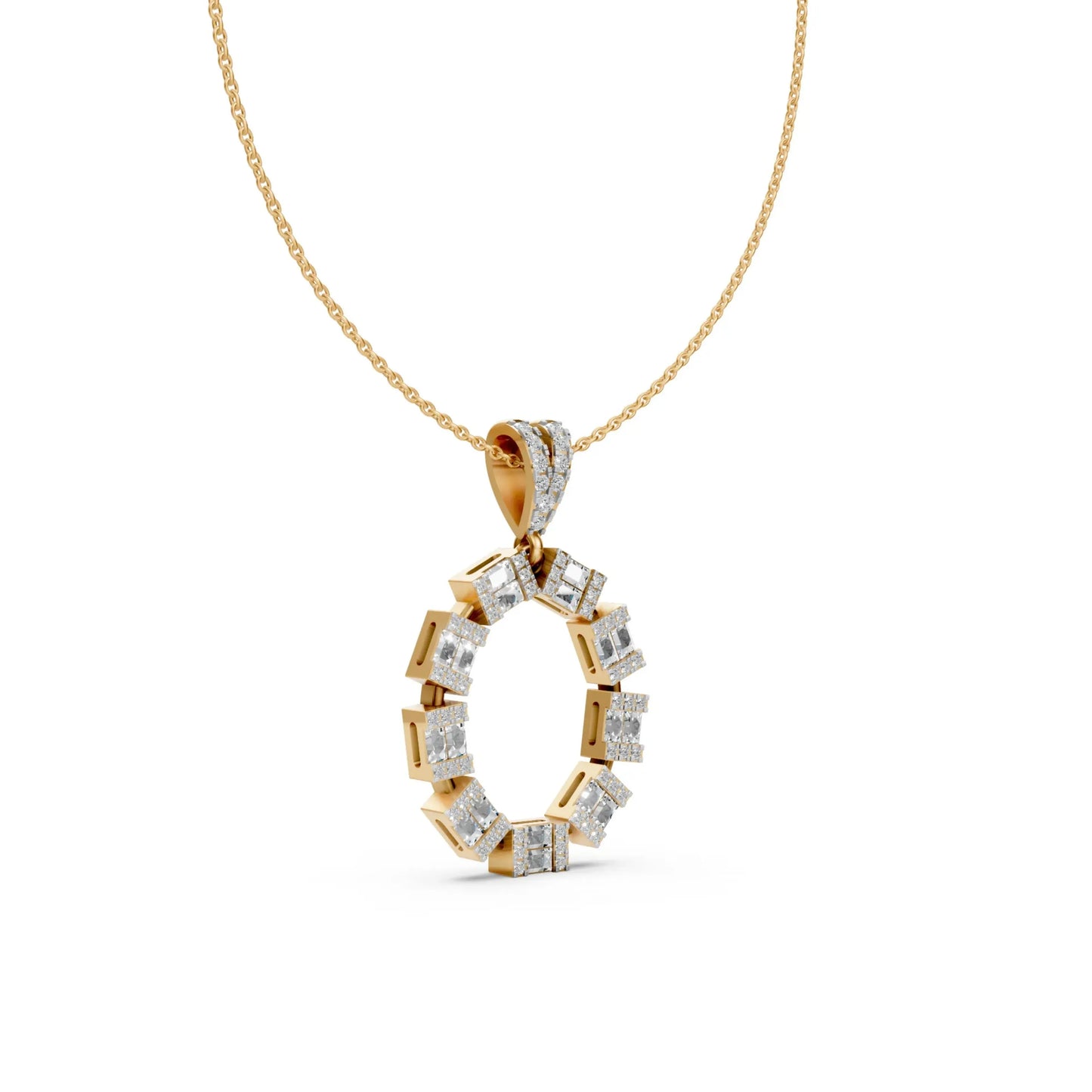 Princess Cut Circle Pendant Yellow Gold
