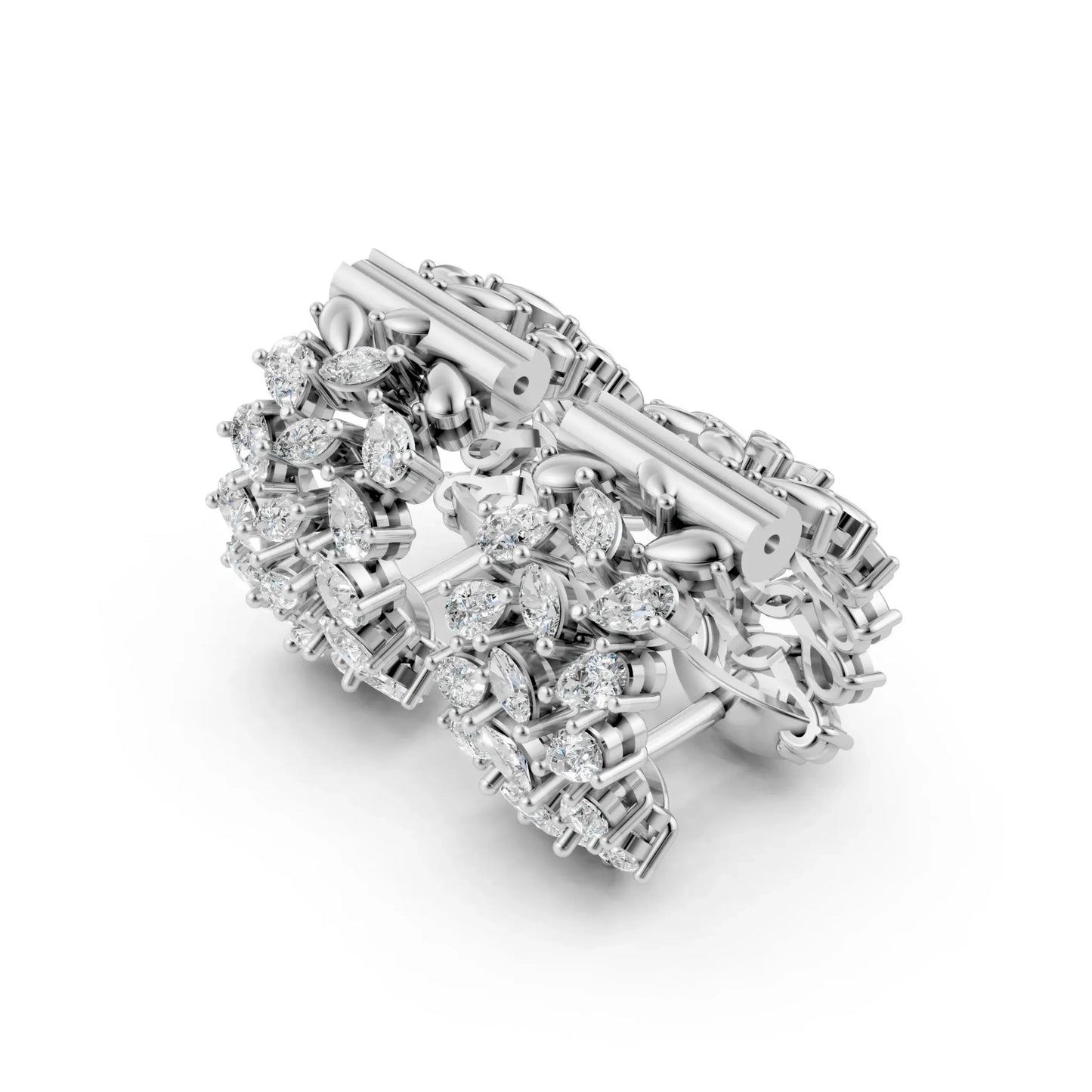 Pear-Round Cluster Hoop Earrings White Gold