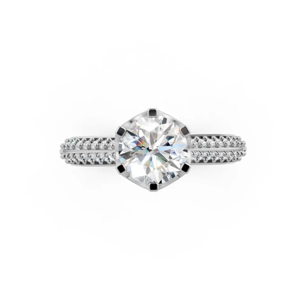 Brilliance Band Round Solitaire Ring White Gold
