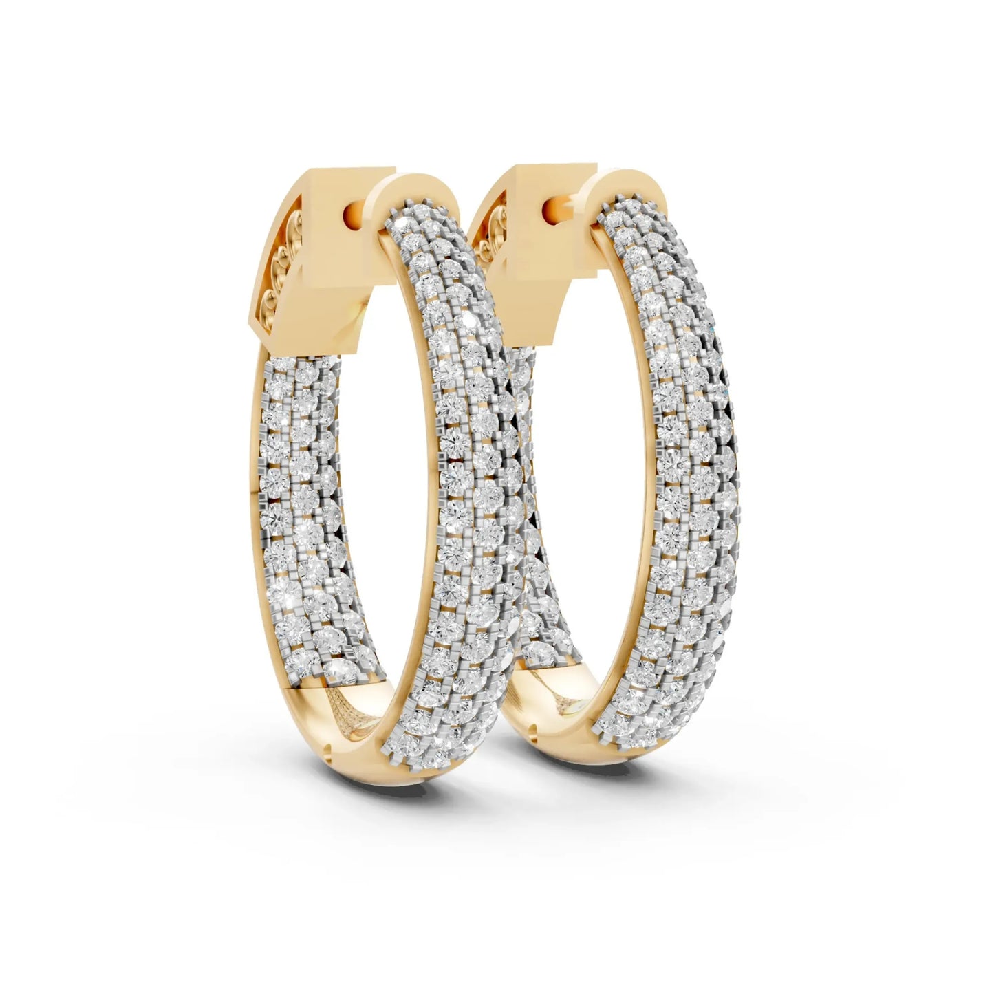 Double Hoop Diamond Earrings Yellow Gold