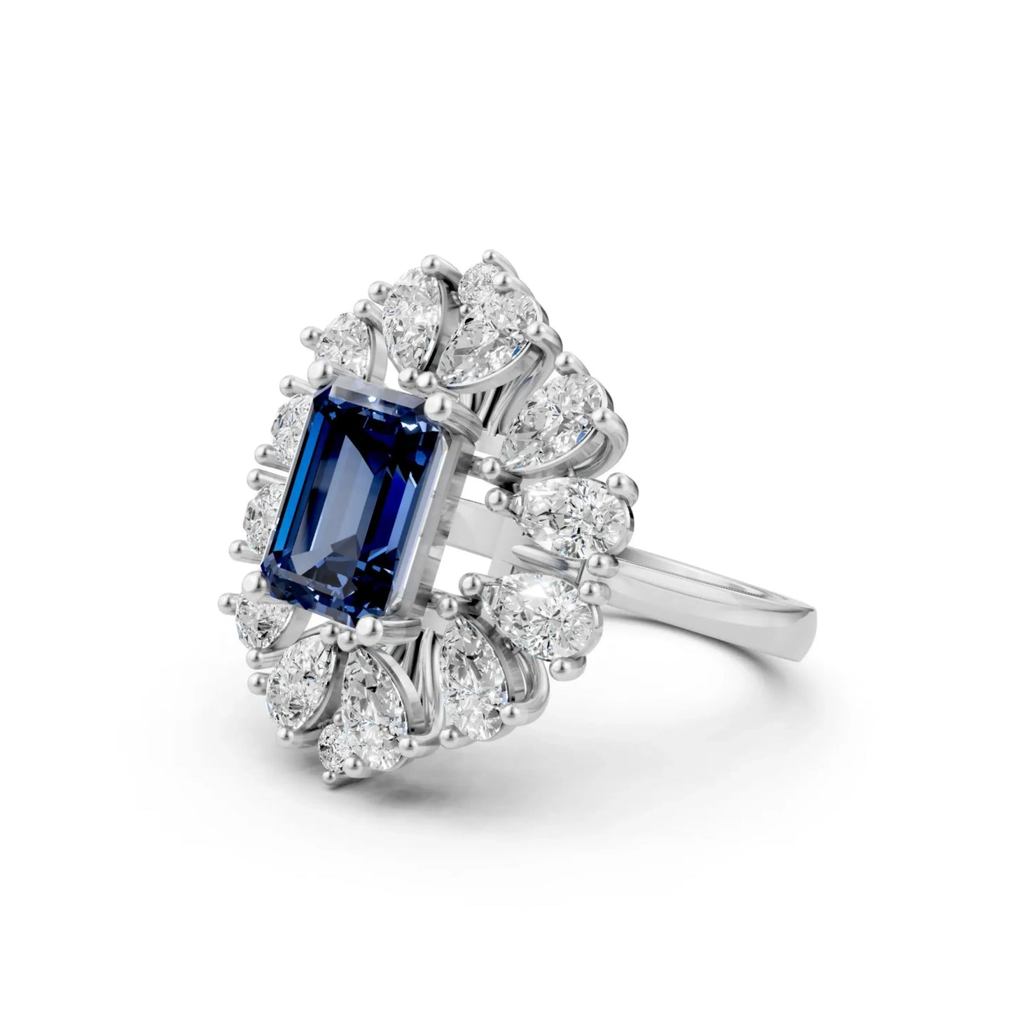 Blue Gemstone Halo Ring White Gold
