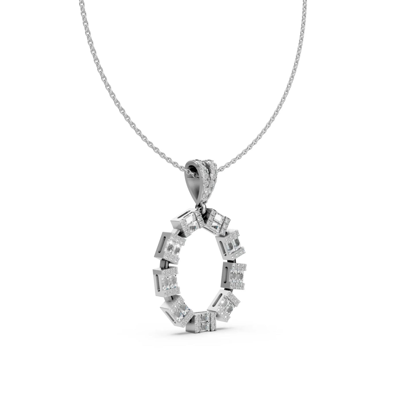 Princess Cut Circle Pendant White Gold