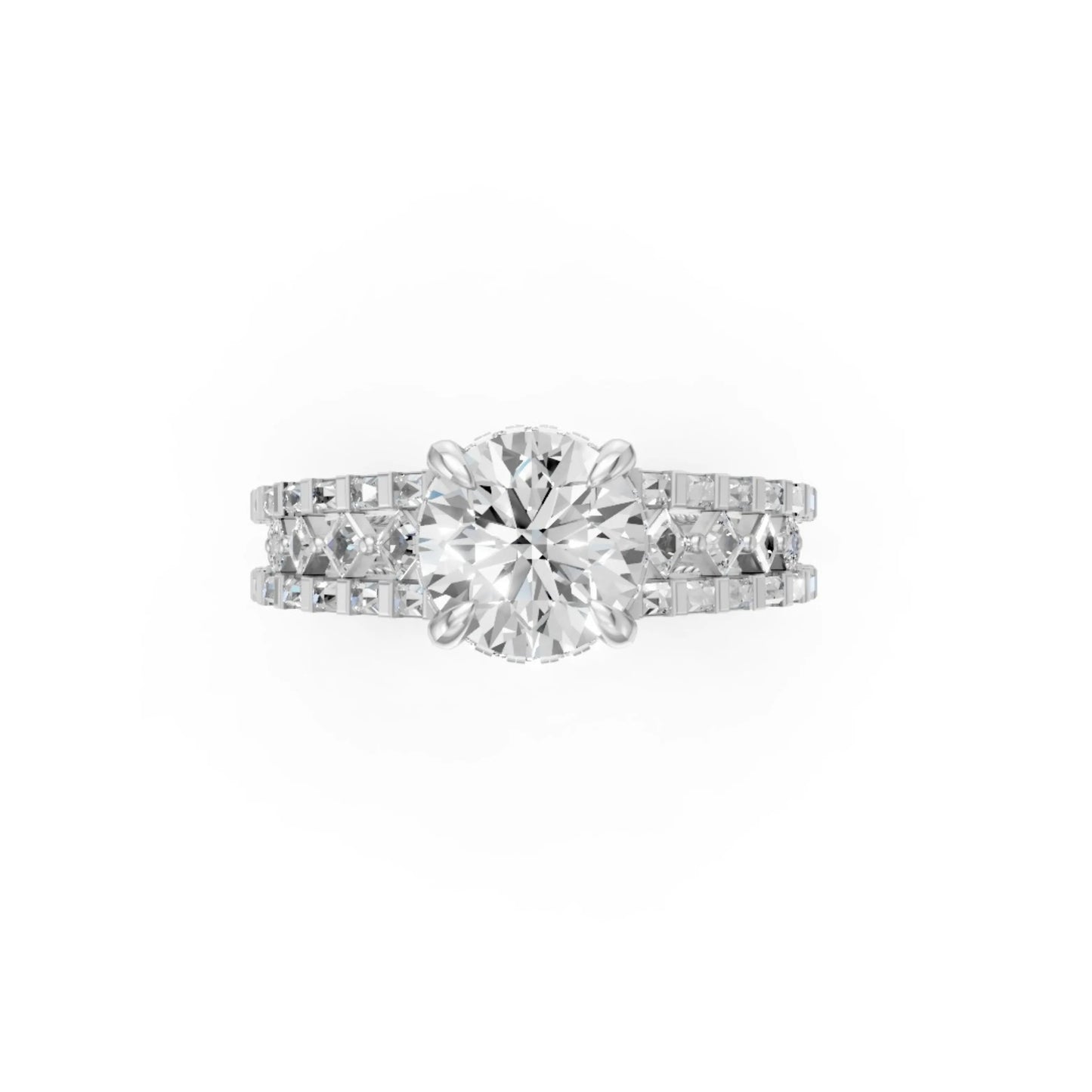 Double Halo Rose Ring White Gold